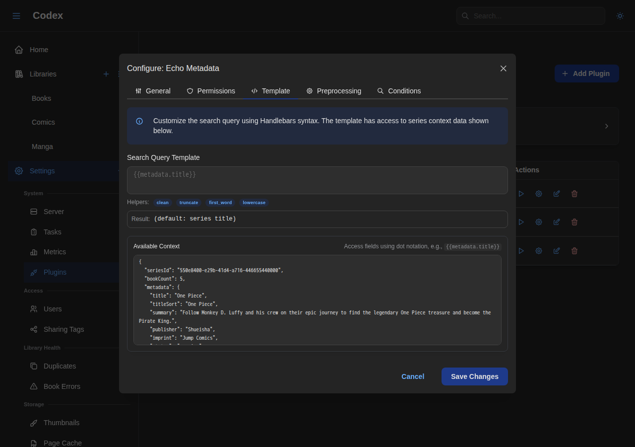 Plugin Search Template Settings
